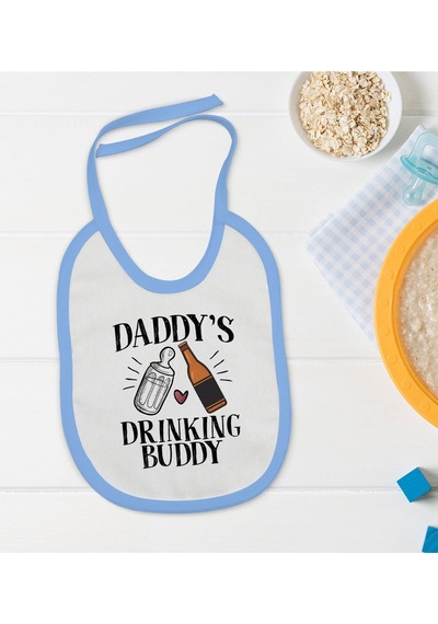 Bk Kids Daddy's Drinking Buddy Tasarımlı Mavi Bebek Mama Önlüğü Mavi