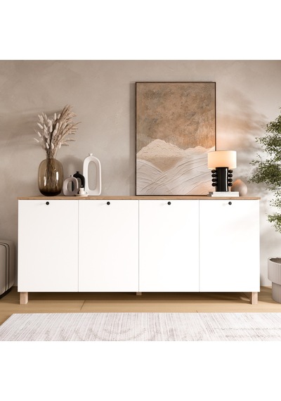 Nord Konsol 4 Kapaklı Ahşap Ayaklı 180cm Sepet-beyaz Nd4-sw Beyaz