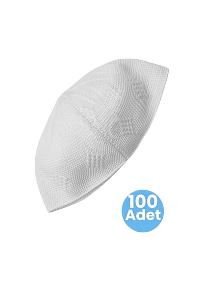 Uniquetrenders 100'lü Dokuma Örgü Desenli Takke Kaliteli Namaz Takkesi Beyaz