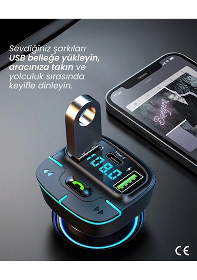 Araç Müzik Çalar Fm Transmitter F9 Bluetooth Araç Kiti Usb Type-c Hızlı Şarj Çıkışlı Çakmaklık Şarj