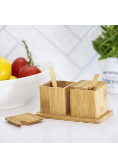 2pcs Baharatlık - Tuzluk Ahşap Bambu 5047 Çok Renkli