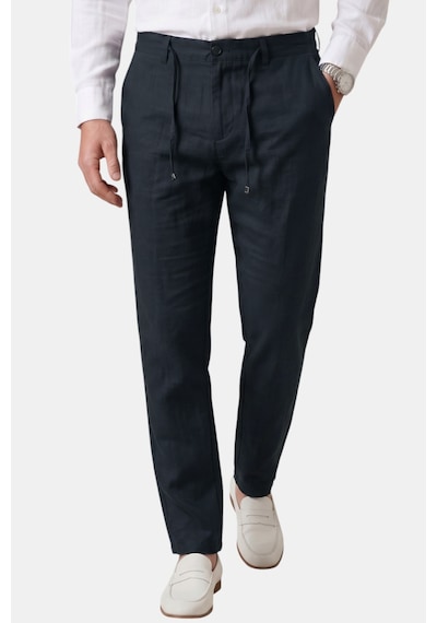 Rizzup Lacivert Slim Fit Likralı Keten Dokulu Lastikli Belli İpli Yazlık Erkek Pantolon 2603001