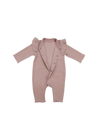 Bebegen Kız Bebek Pudra Omuzları Fırfırlı Çiçek Nakışlı Çıtçıtlı Tulum Çok Renkli