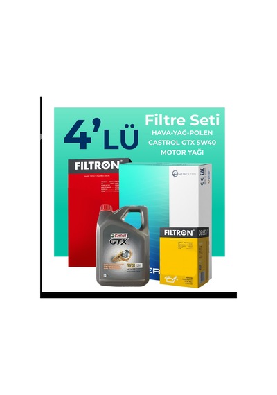 Filtron Fiat Linea 1.4 T-Jet Benzin Filtre Bakım Seti Castrol Motor Yağlı (2009-2017) 4 Lü