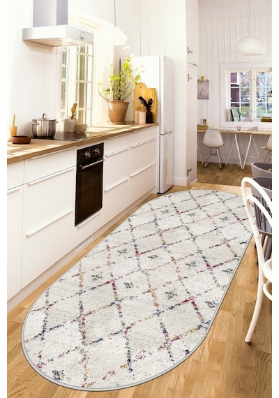 West Home Dijital Baskı Yıkanabilir Kaymaz Taban Leke Tutmaz Oval Mutfak Halısı Salon Halısı Ve Yolluk Wh 464 White Oval