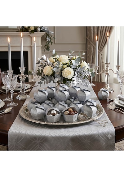 Premium Gümüş Gri Simli Yaldızı Cupcake - Hediye, Şeker Ve Kurabiye Sunum İkram Kutusu Gri - 20'li Paket