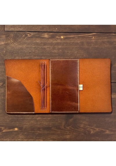 Guizzmo A5 Deri Defter Kılıfı, Kahverengi, El Yapımı, 3 Lastikli, 6 Deftere Kadar Kullanım, Kişiselleştirilebili 0.75 LT - 2.5 LT - 12 KG