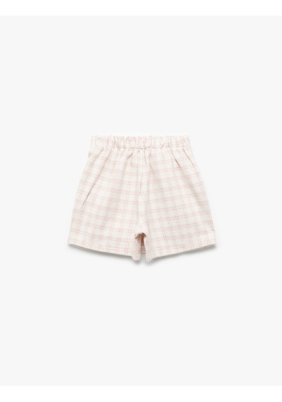 Koton Beli Lastikli Ekoseli Tüvit Şort Etek Pembe Ekose 6wkg40046aw