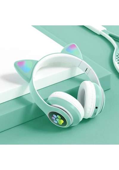 Kedi Kulağı Detaylı Kablosuz Rengarenk Işıklı Bluetooth Rgb Çocuk Oyuncu Kulaklık Üstün Performans