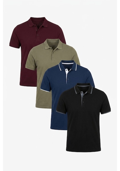 Buratti Pamuklu Regular Fit Düğmeli Polo Yaka 4'Lü Paket T Shirt Erkek Polo Yaka T Shirt 590211827S4 Siyah-Indigo-Vişne-Haki