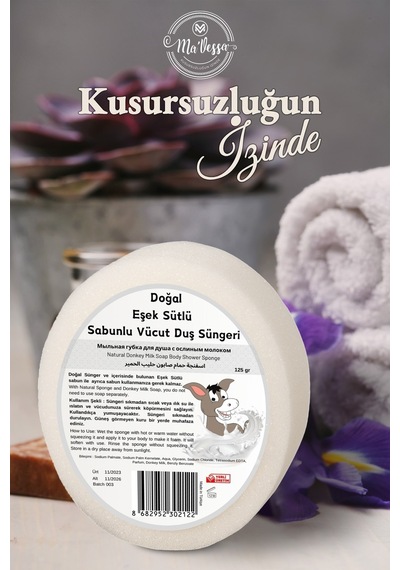 Doğal Eşek Sütlü Süngerli Sabun, Eşek Sütlü Sabunlu Duş Süngeri