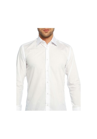 Beyaz Slim Fit Uzun Kol Düz Renk Erkek Gömlek // 151-1 Beyaz