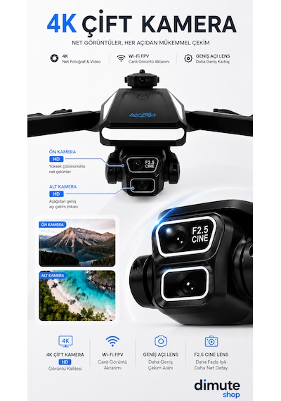 S5 Hp Intelligent Aerial Drone 4k Çift Kameralı Fırçasız Motorlu Katlanabilir Drone