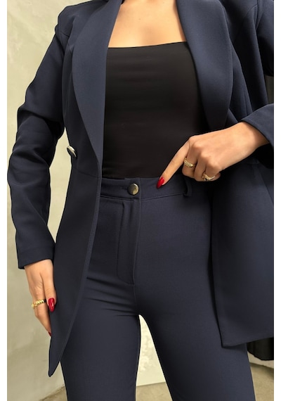 Msm Fashion Kadın İkili Blazer Ceket Pantolon Takım Pile Ve Düğme Detaylı Boru Paça Lacivert Msm Fashion Kadın İkili Blazer Ceket Pantolon Takım Pile Ve Düğme Detaylı Boru Paça Lacivert