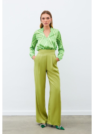 Sateen Kruvaze Desenli Bluz - Yeşil-134990 Yeşil Sateen Kruvaze Desenli Bluz - Yeşil-134990 Yeşil