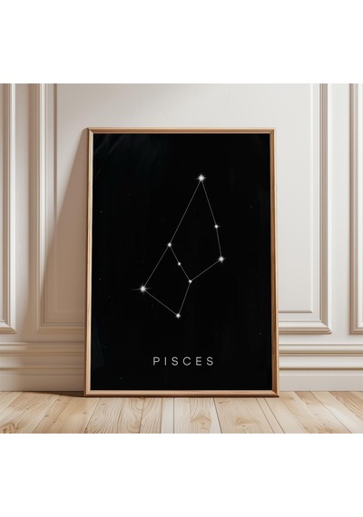 Balık Burcu Posteri Siyah Burç Duvar Sanatı Minimalist Astroloji Baskısı