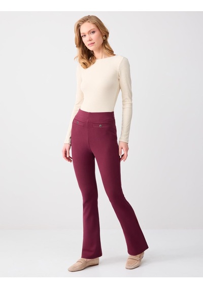 Jimmy Key Bordo Bol Paça Yüksek Bel Dar Kesim Örme Pantolon 6sw185412562
