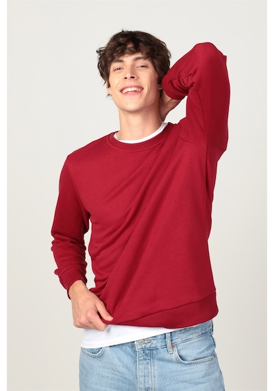 Tudors Bisiklet Yaka Basıc Unisex Sweatshirt-25825 Bordo
