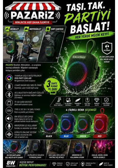 Wıreless Bluetooth Portable Speaker Bs-296 8w Rgb Kablosuz Hoparlör Scooter Ve Bisiklet Uyumlu Bluetooth Hoparlör Taşınabilir Şarjlı Rgb Işıklı 1800 Mah Ipx7 Su Geçirmezlik Dış Mekan Hoparlör Wıreless Bluetooth Portable Speaker Bs-296 8w Rgb Kablosuz Hoparlör Scooter Ve Bisiklet Uyumlu Bluetooth Hoparlör Taşınabilir Şarjlı Rgb Işıklı 1800 Mah Ipx7 Su Geçirmezlik Dış Mekan Hoparlör