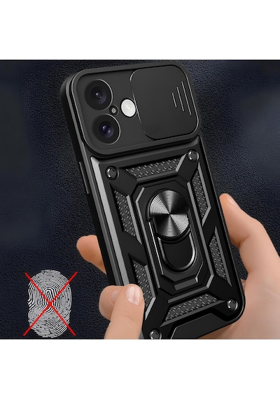 Apple Uyumlu iPhone 14 Kılıf Sürgülü Kamera Korumalı Yüzüklü Stand Olabilen Magnetic Tpu Tank Kapak