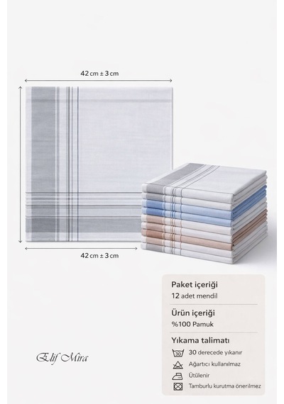 Hepsine Rakip 12 Li Erkek Cep Yaka Mendil Seti 42x42 Cm Pamuklu Mirblack Gri