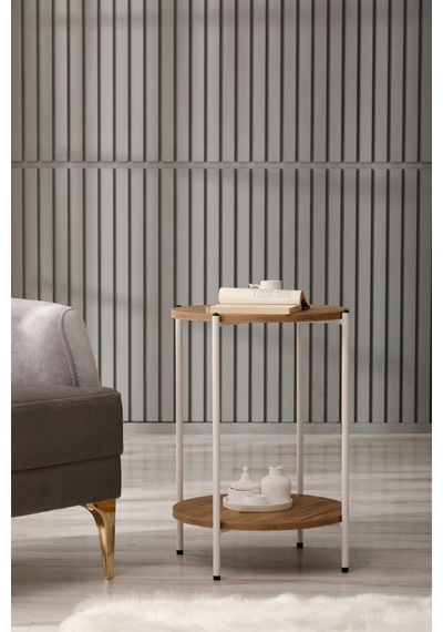 Yuvarlak Tablalı Katlı Sehpa Q42x60 Antrasit Beyaz
