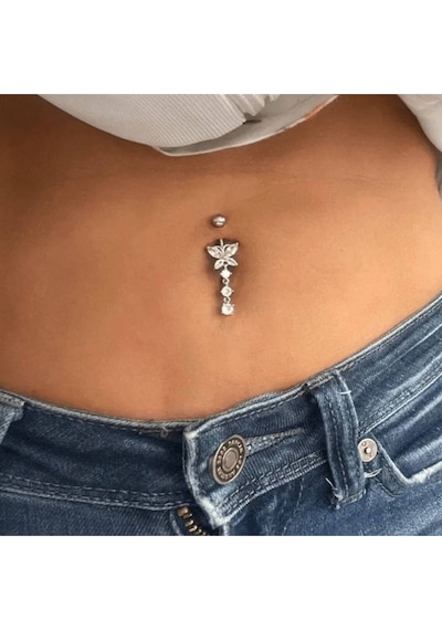 Shopiolog Cerrahi Çelik Kelebek 316 L Göbek Piercing Gümüş