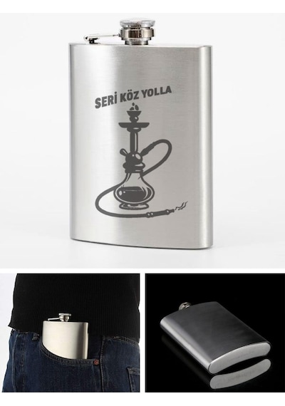 Seri Köz Yolla Temalı 9 Oz Paslanmaz Çelik Cep Matarası 266 Ml İçecek Cep Matarası Gri