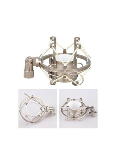 Metal Shock Mount İle Gri Stüdyo Mikrofon - Profesyonel Kullanım İçin
