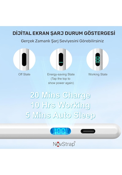 Novstrap Apple Uyumlu iPad 7/8/9 Nesil 10.2 İnç İle Dokunmatik Tablet Kalemi Pen Dz915 Şarj Ekranlı Avuç İçi Reddi Stylus