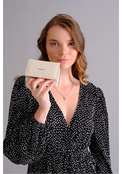 Just Polo Kadın 6 Kart Bölmeli Fermuarlı Ve Çıtçıt Kapamalı Şık Cüzdan Shopper Bej