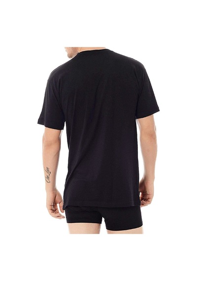 Kom Kısa Kol Sıfır Yaka Koton Modal Erkek Eduardo 2li T-shirt Siyah