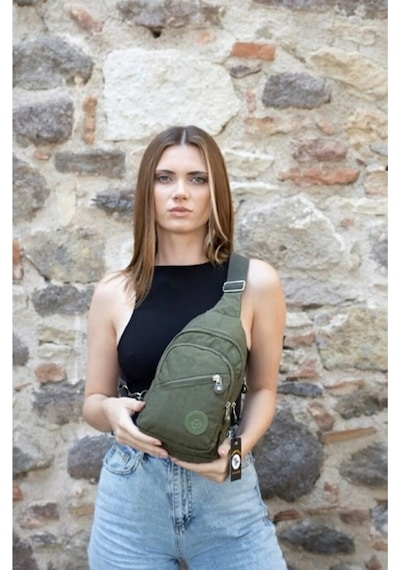 Newish Polo Kadın Krinkıl Kumaş Bodybag Çapraz Göğüs Ve Omuz Çantası New126 - Haki