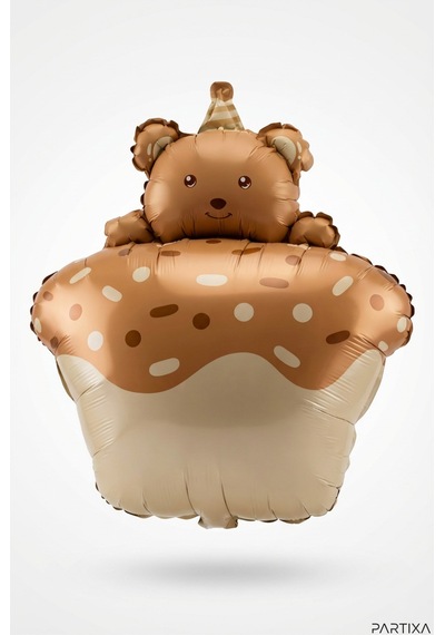 Ayıcık Figürlü Kahverengi Retro Cupcake Folyo Balon Baby Shower Doğum Günü Parti Süsü Çok Renkli