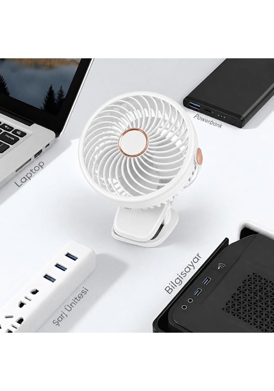 Usb Şarjlı Mini Klipsli Masa Vantilatörü, 3 Kademeli Hız, Gece Lambalı, Sessiz, Taşınabilir, Ev Ofis Kamp İçin