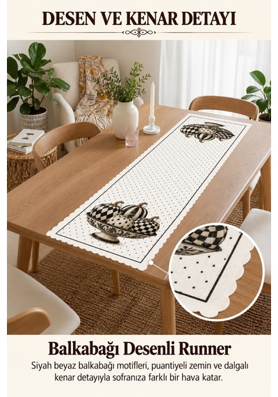 Vivanni Home Yıkanabilir Dikdörtgen Runner Günlük Kullanıma Uygun, Pratik Ve Uzun Ömürlü Siyah Beyaz