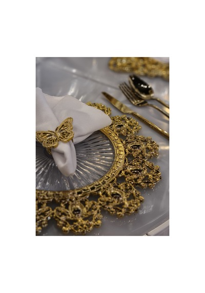 6 Adet Set Gold Detaylı Şeffaf Supla 30 Cm - Lüks Amerikan Servis Ve Yemek Masası Dekorasyonu Altın - 825371864 Altın