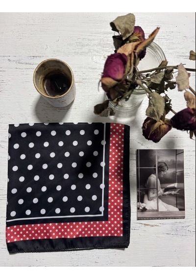 Trend Dokunuş Kadın 50-50 Saten Siyah-kırmızı Puantiyeli Fular Bandana Siyah - Kırmızı