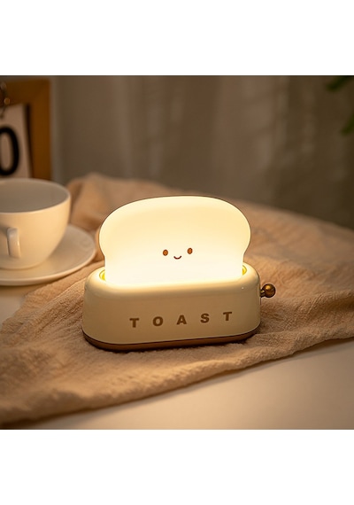 Sarı Tost Gece Lambası Şarjlı & Pilli Sevimli Led Işık,hediyelik Led Lamba Sarı