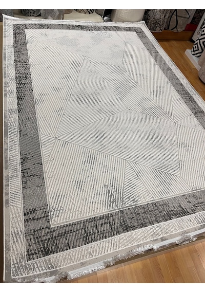 Bertuğ Halı Ada Serisi 010 Salon Oturma Odası Halısı 6m2 200x290 Beyaz -  Gri