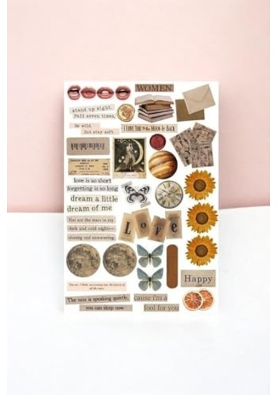 5 Li Brown Vintage Temalı Sticker Paketi/bullet Journal Defter Çıkartma Ajanda Laptop Etiket Abanoz