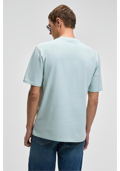 Grimelange SONORA Erkek Baskı Detaylı %100 Organik Pamuk Regular Fit Kısa Kollu Açık Yeşil T-Shirt