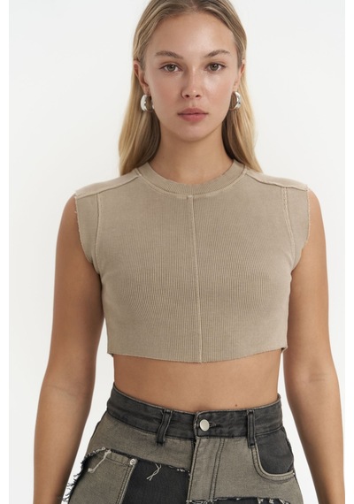 Mai Collection Mai Studios Co. Swipe Haki Yıkamalı Crop Haki