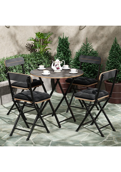 4 Kişilik Minderli Yuvarlak Bistro Takım Bahçe Mutfak Masa Sandal Füme