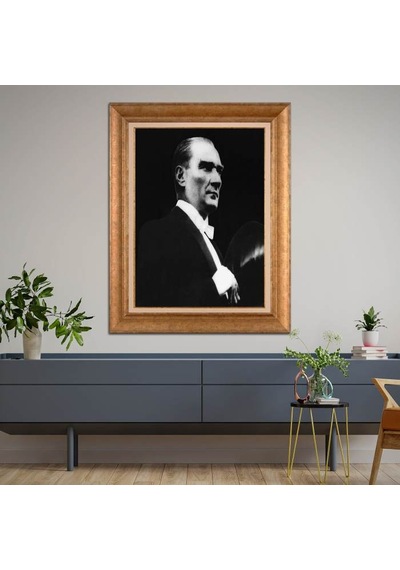 Altın Varaklı Çerçeveli Paspartulu Atatürk Tablo Hk881