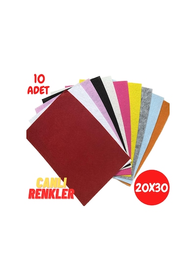 Renkli Keçe 20x30 Cm 10 Renk 180 Gr İnce Etkinlik Hobi El İşi Keçesi 1 Mm