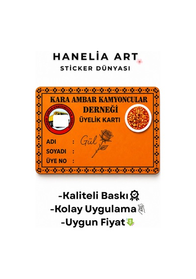 Kara Ambar Kamyoncular Derneği Kart Sticker Kredi Kartı Kaplama Kaliteli Baskı Kendi Adını Yaz Çok Renkli