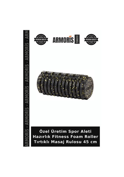 Özel Üretim Spor Aleti Hazırlık Fitness Foam Roller Tırtıklı Masaj Rulosu 45 Cm Siyah - Sarı