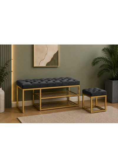 Gold Metal Bench Ayakkabılık Bank, Kapı Girişi Puf Ayakkabılık Antrasit