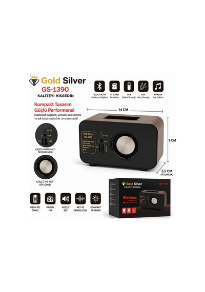 Gs-1390 Retro Bluetooth Hoparlör Ve Fm Radyo Usb Bellek, Tf Kart, Aux Girişli Ahşap Tasarım